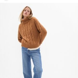 GAP Cable-knit Turtleneck Sweater, Comfy-Cozy, Neutral Cotton Wool‎ Alpaca Sz S